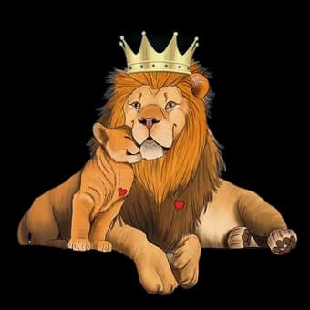 Un lion couronné et son lionceau, illustration des Fables de Gunter