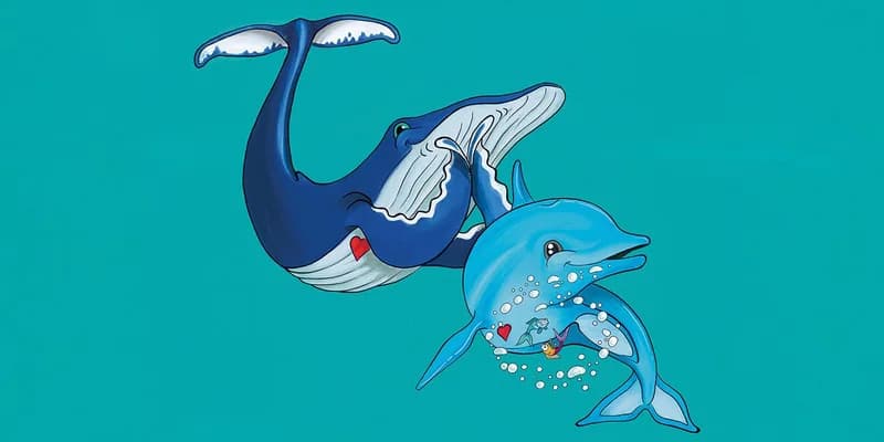 Une baleine et un dauphin qui jouent ensemble, illustration des Fables de Gunter